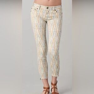Free People Cropped Skinny Pants with Ivory Ikat Pattern